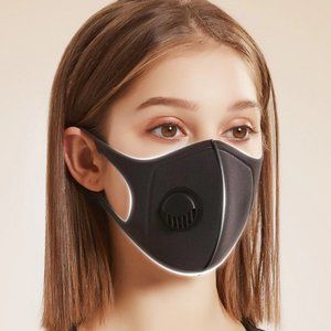 2 Black Reusable Sponge Mask With Breathing Valve
